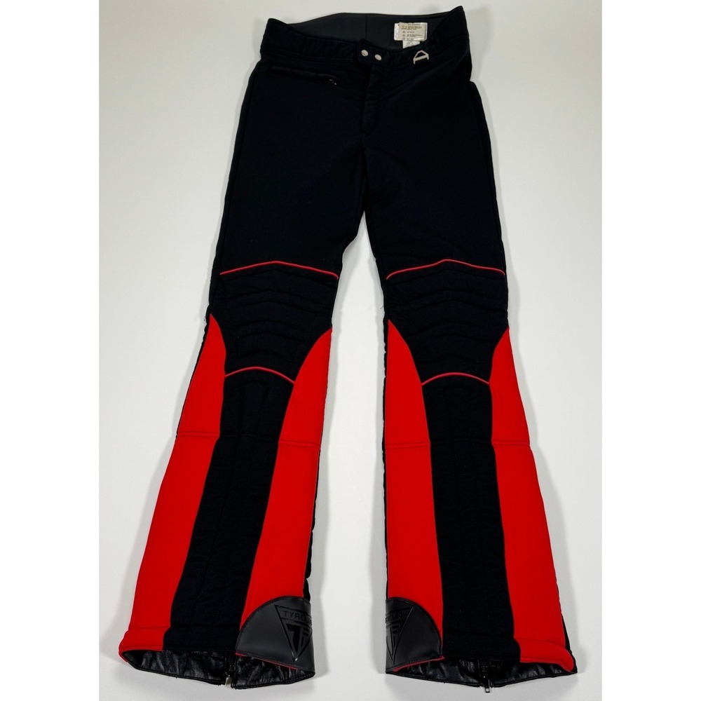 Vintage Tyrolia Mens Ski Pants 36L Black Red Wool Blend Insulated Retro 80s